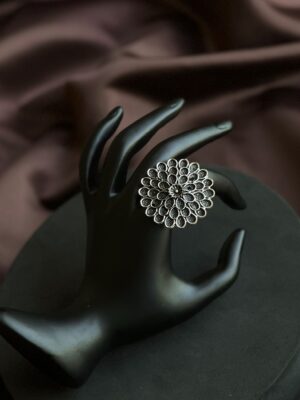 Dark Flower Bloom Oxidized Ring
