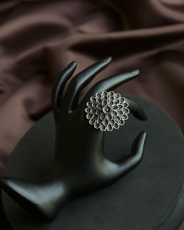 Dark Flower Bloom Oxidized Ring