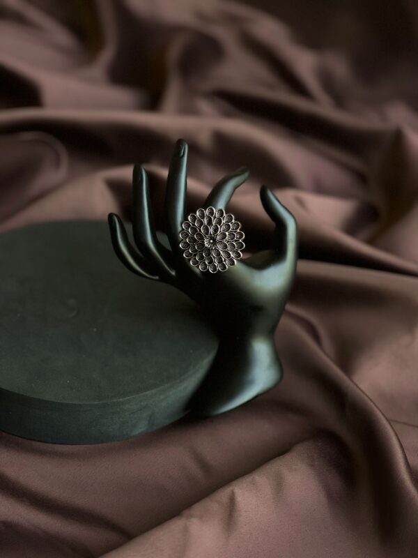 Dark Flower Bloom Oxidized Ring - Image 4