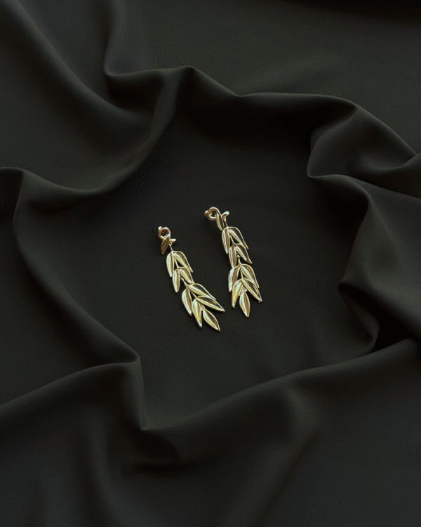Long Golden Leaf Earrings - Image 2