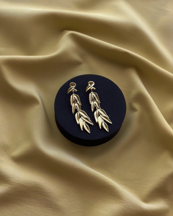 Long Golden Leaf Earrings
