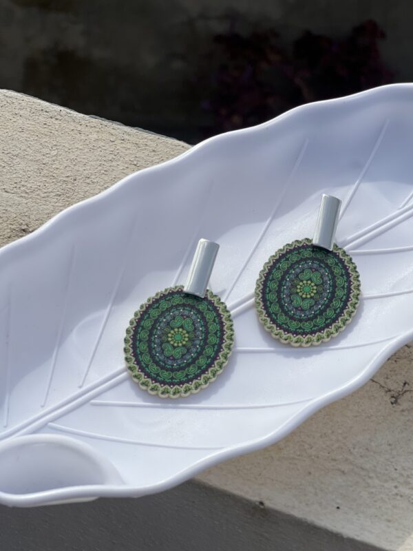 Green Abstract Handmade Earring - Image 3