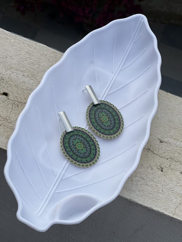 Green Abstract Handmade Earring - Image 2