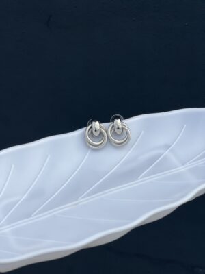 Silver Shiny Two Rings Drop Earring