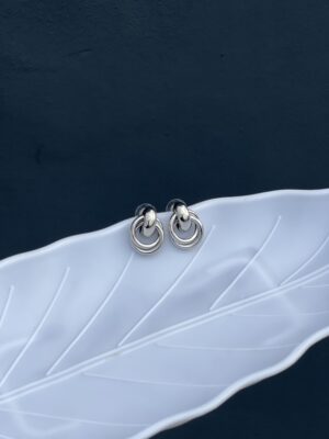 Silver Glossy Two Rings Drop Earring