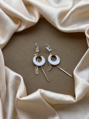 Solitaire Round Charm Long Earring