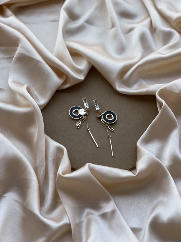 Solitaire Black Round Charm Long Earring - Image 3