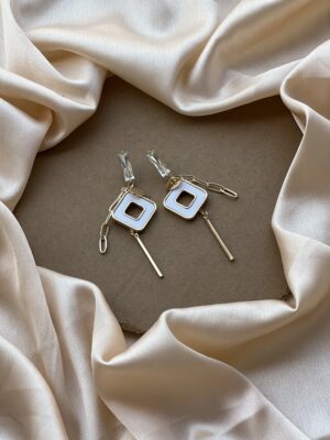 Solitaire White Minimal Long Earring
