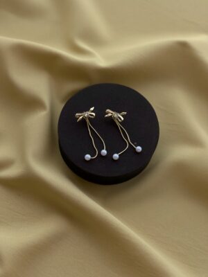 Studded Bow Long Tail Earring